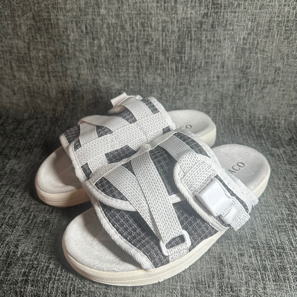 Draco Slide Sandals Mens Size Black White Woven Buckle Straps 7-8